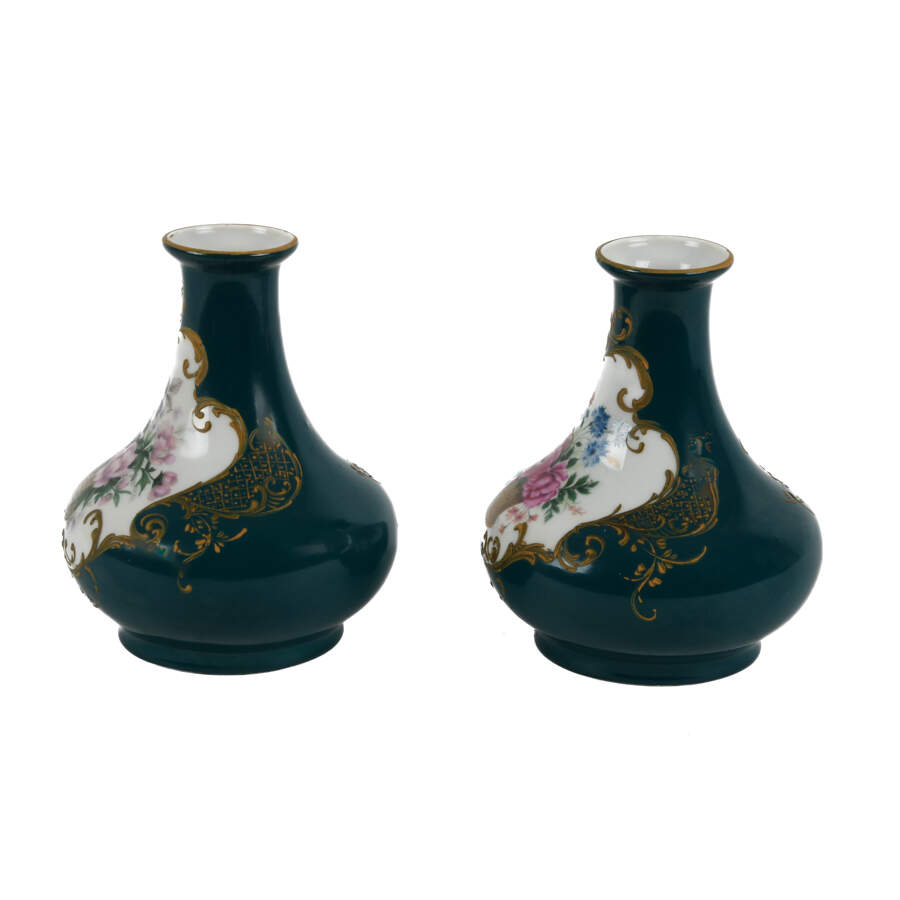 Antique Matched Pair of Floral Decorated Mantel Vases-2