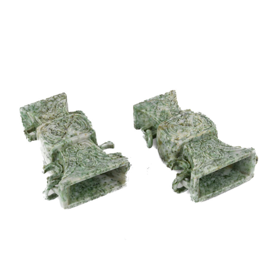 Antique Pair of Jade Double-Handled Vases-14