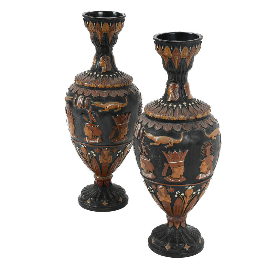 Antique Matched Pair of Ceramic Egyptian Vases-2