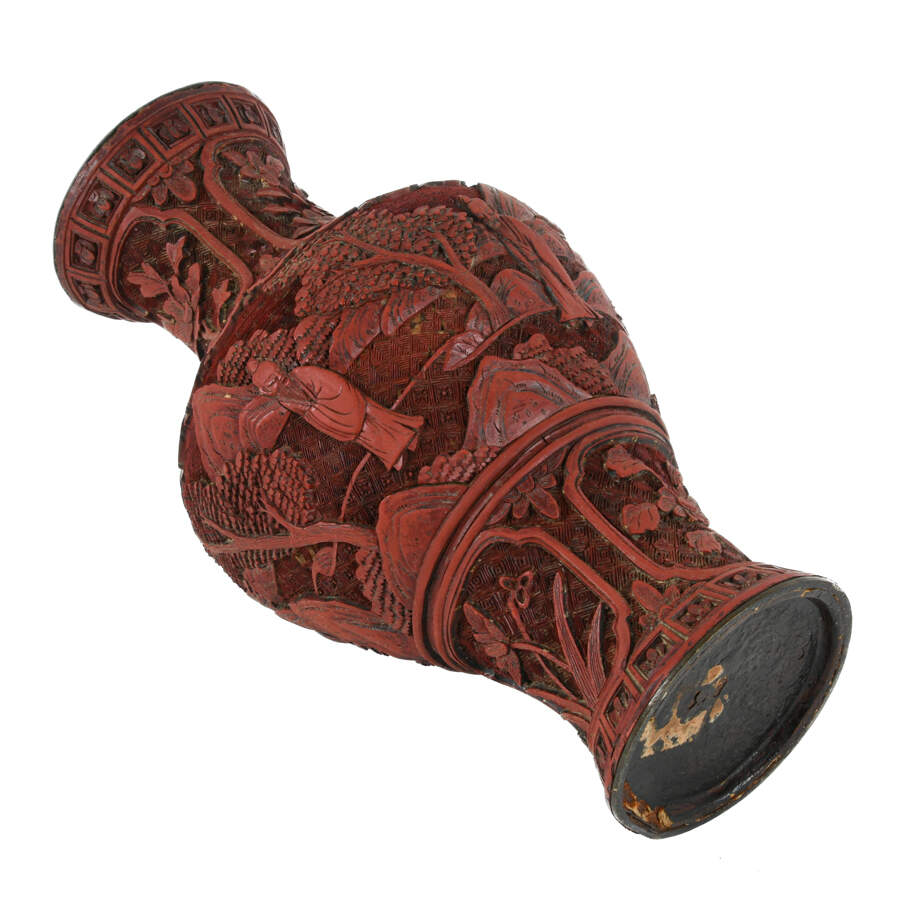 Antique Chinese Nature Inspired Cinnabar Vase-7