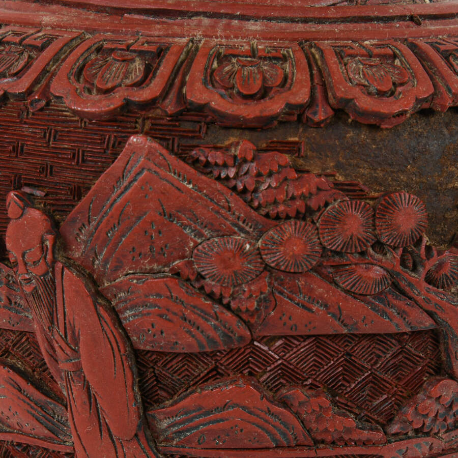 Antique Chinese Nature Inspired Cinnabar Vase-5