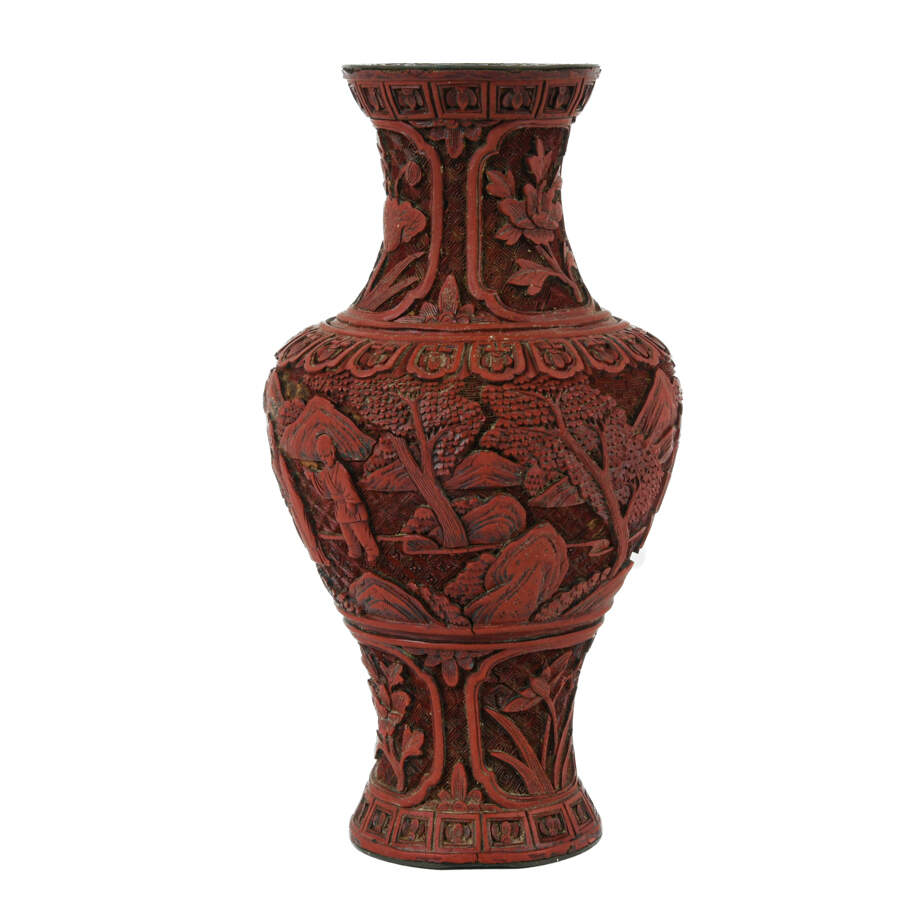 Antique Chinese Nature Inspired Cinnabar Vase-1