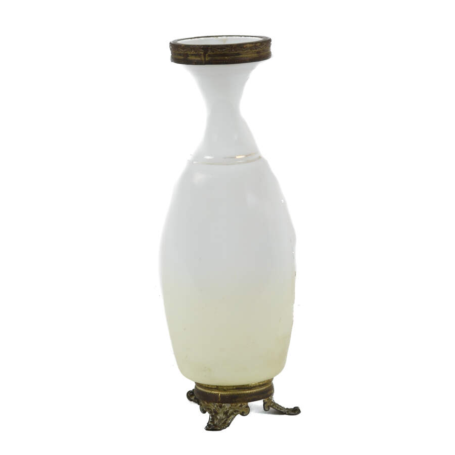 Antique French Putti Opaline Glass and Bronze Vase-3