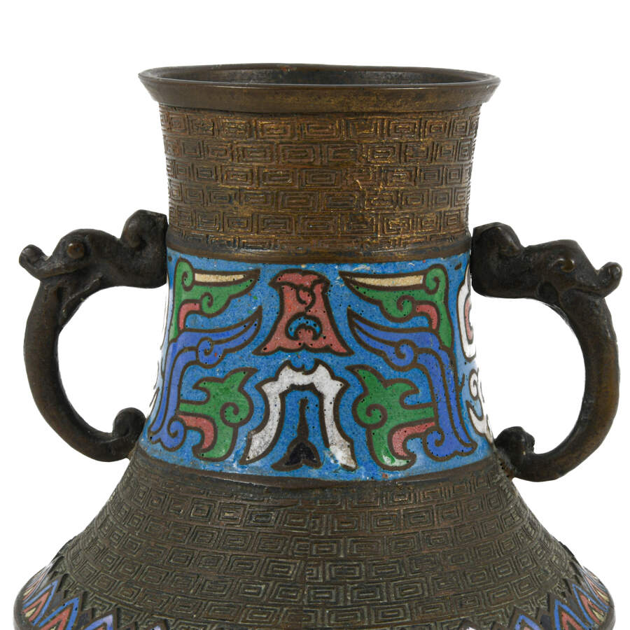 Antique Japanese Two Handled Champlevé Enamel Vase-4