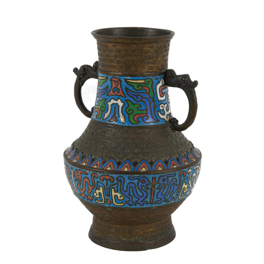 Antique Japanese Two Handled Champlevé Enamel Vase-3