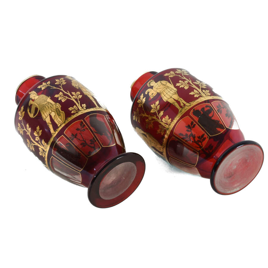 Antique Pair Gilt Decorated Engraved Greek Warrior Vases-5
