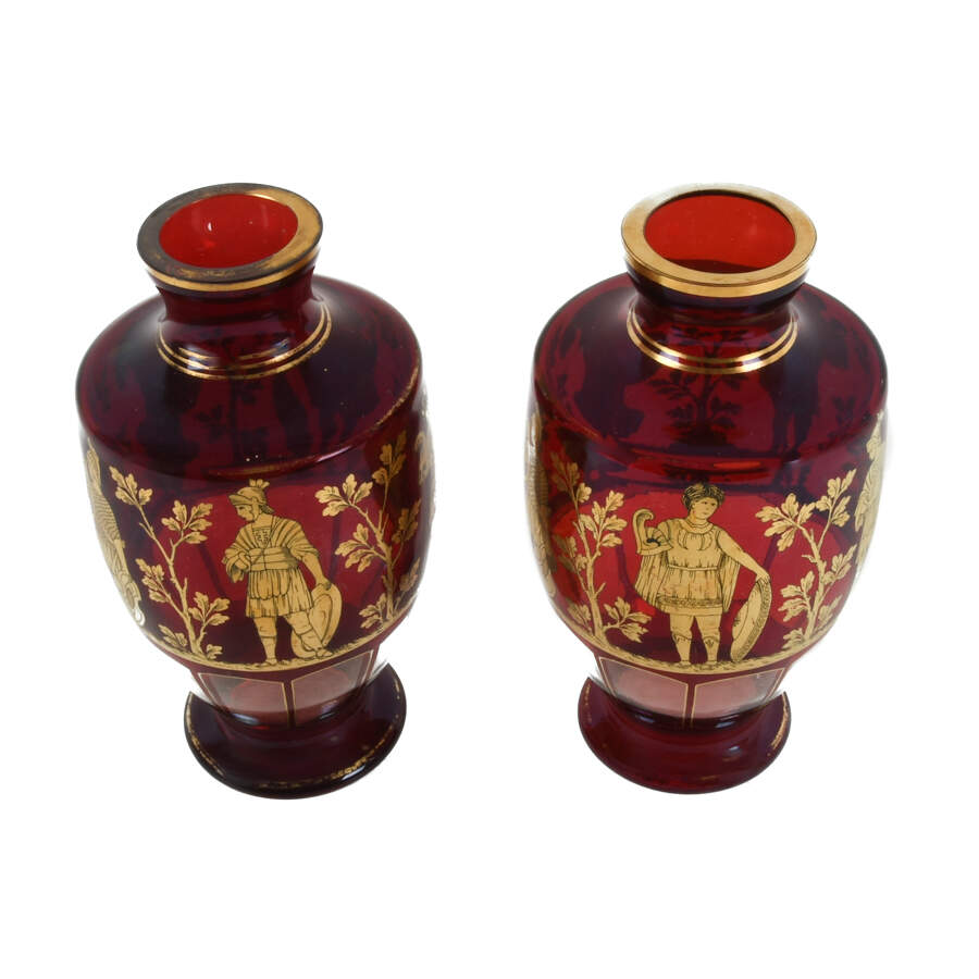 Antique Pair Gilt Decorated Engraved Greek Warrior Vases-4
