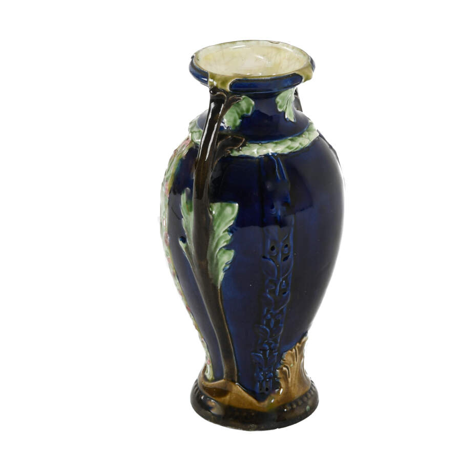 Antique Art Nouveau Majolica Two Handle Portrait Vase-4