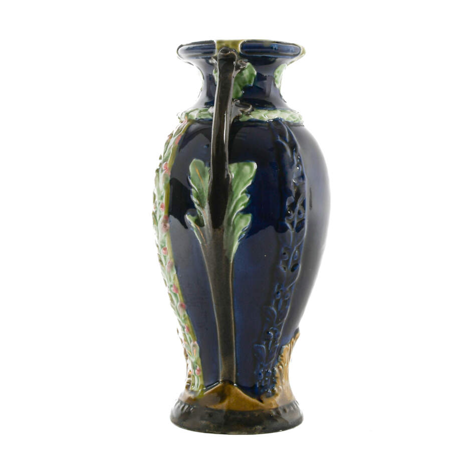 Antique Art Nouveau Majolica Two Handle Portrait Vase-2
