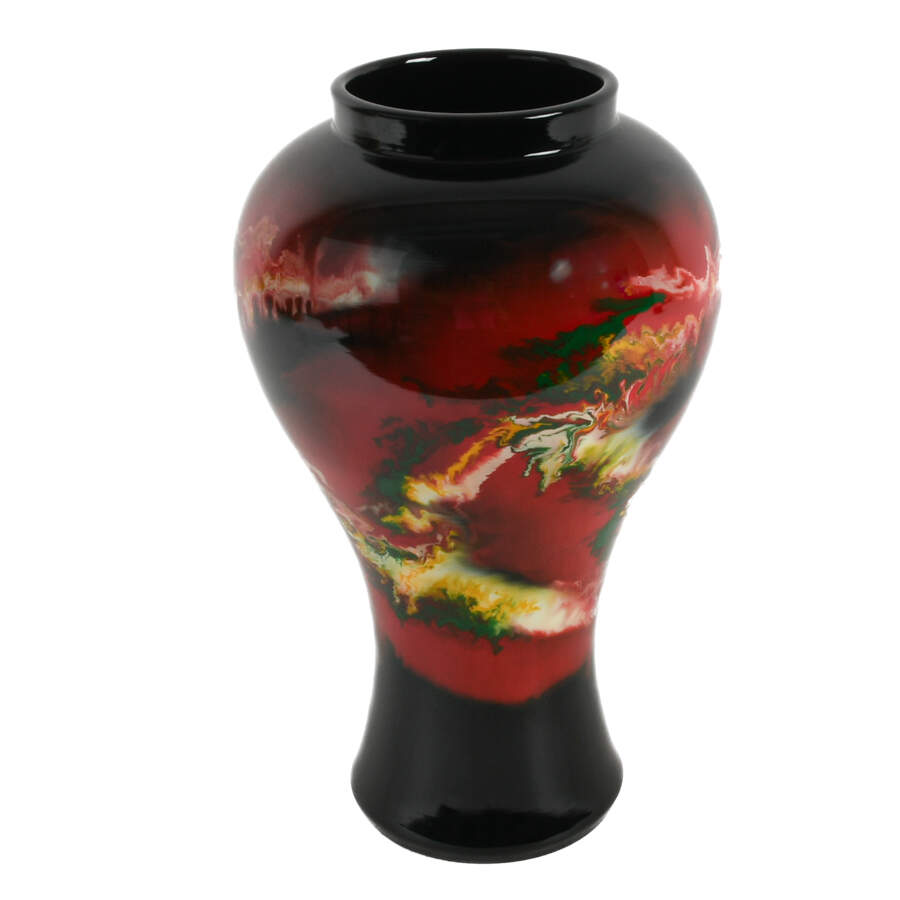 Chinese Red and Black Organic Swirl Glass Vase-2