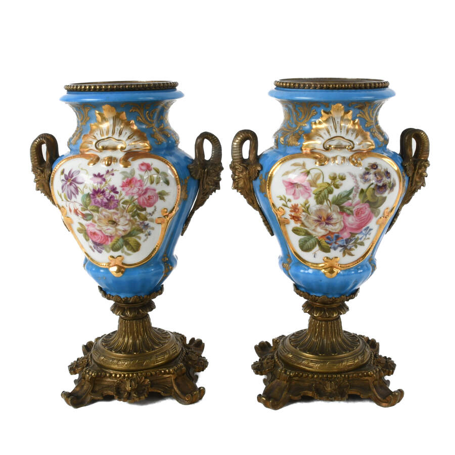 Antique Pair of French Ormolu Mounted Sèvres Vases-3