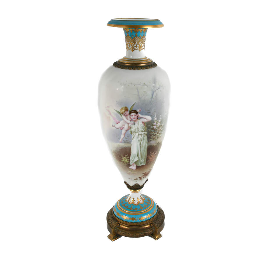 Antique Pair of French Sèvres-Style Ormolu Mounted Vases-9