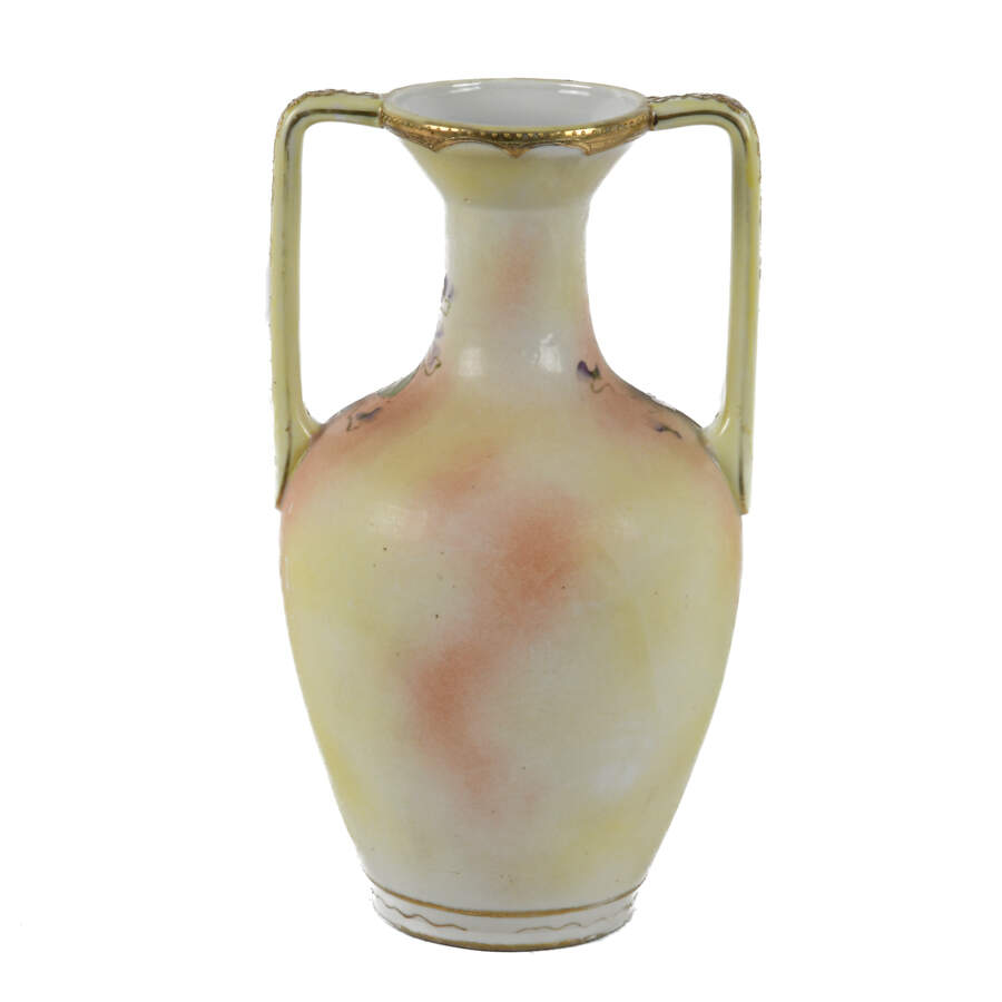 Japanese Hand-Pained Double Handle Floral Vase-4