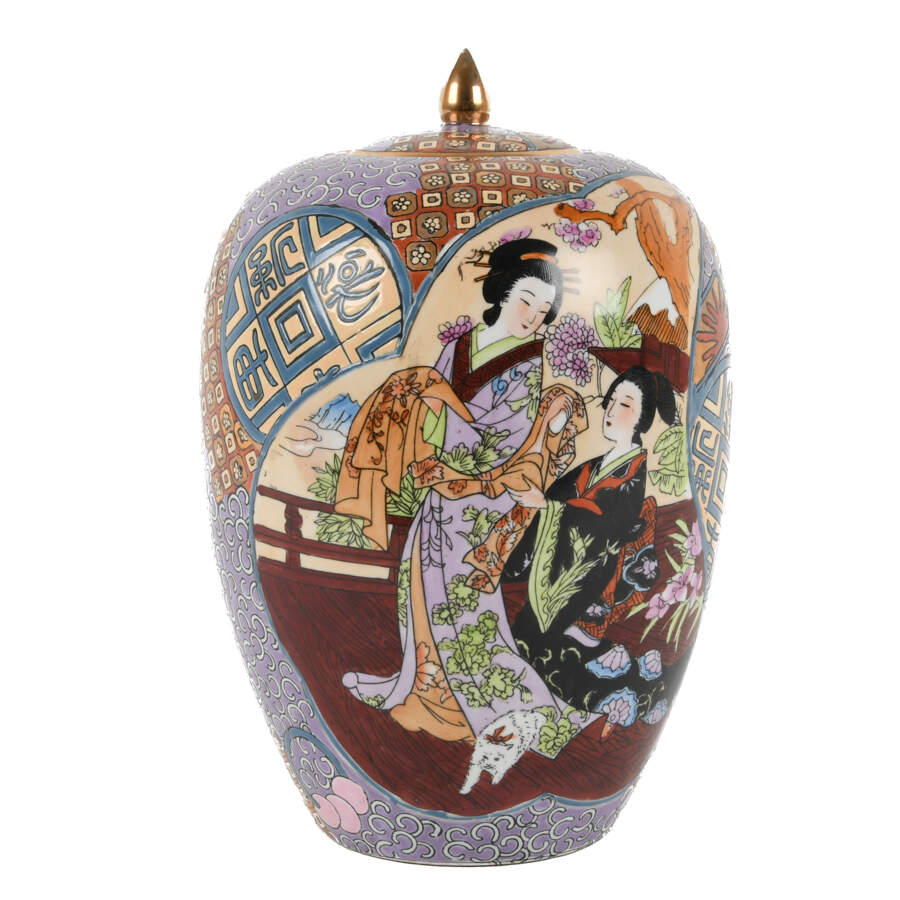 Hand-Painted Geishas Melon Shaped Ginger Jar-3