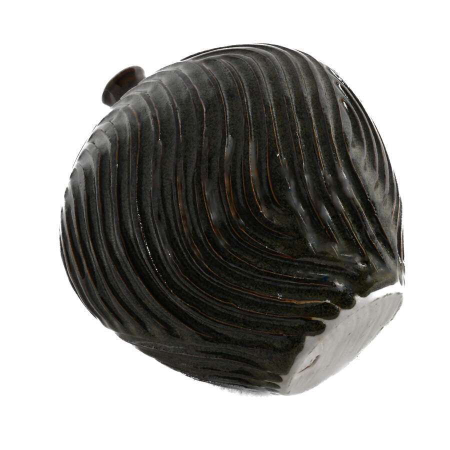 Grooved Dark Brown Studio Pottery Vase-5