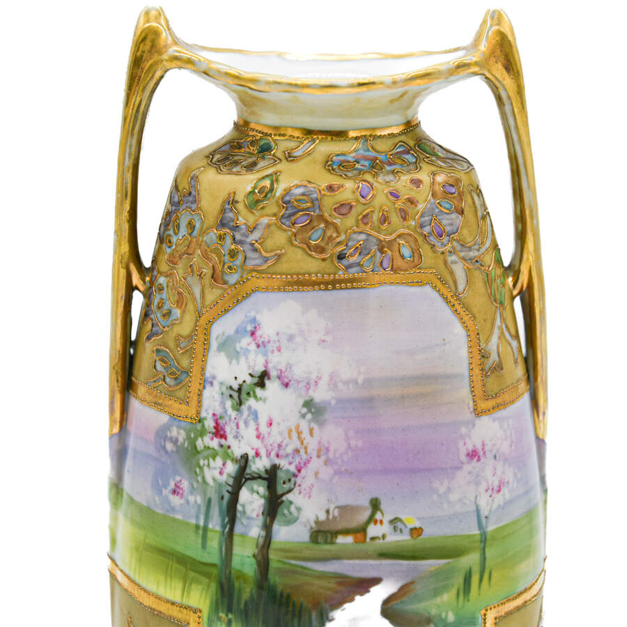 Nippon Hand-Painted Landscape Scenic Vase-5