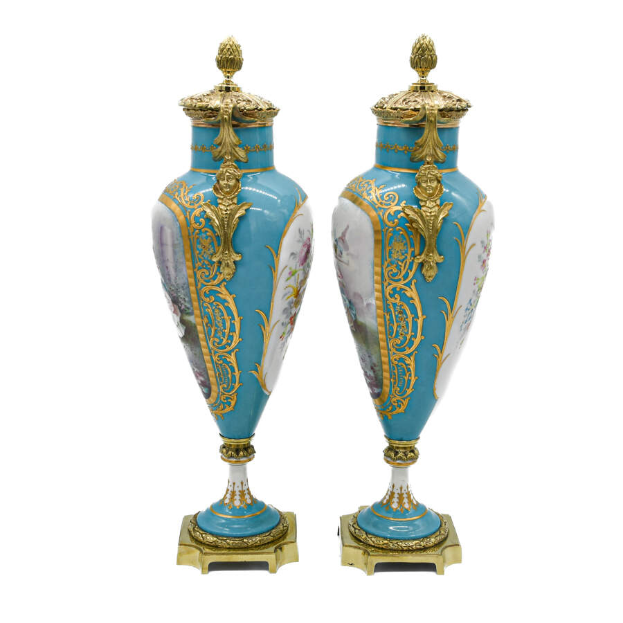 Antique French Porcelain Sèvres Style Covered Urns-2