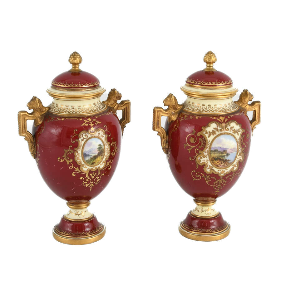 Antique Pair of Coalport Miniature Commemorative Urns-3