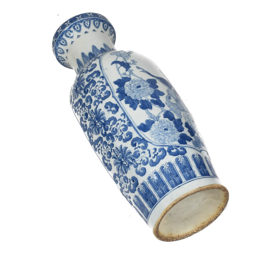 Chinoiserie Blue and White Birds Floor Vase-7