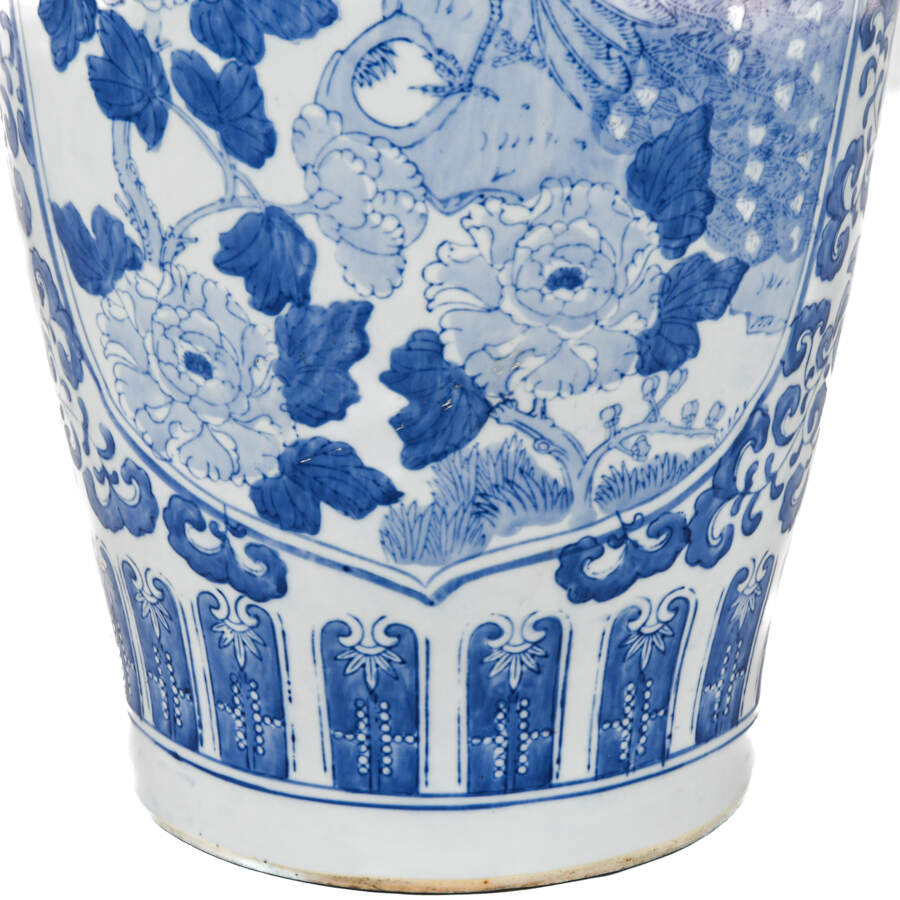 Chinoiserie Blue and White Birds Floor Vase-5