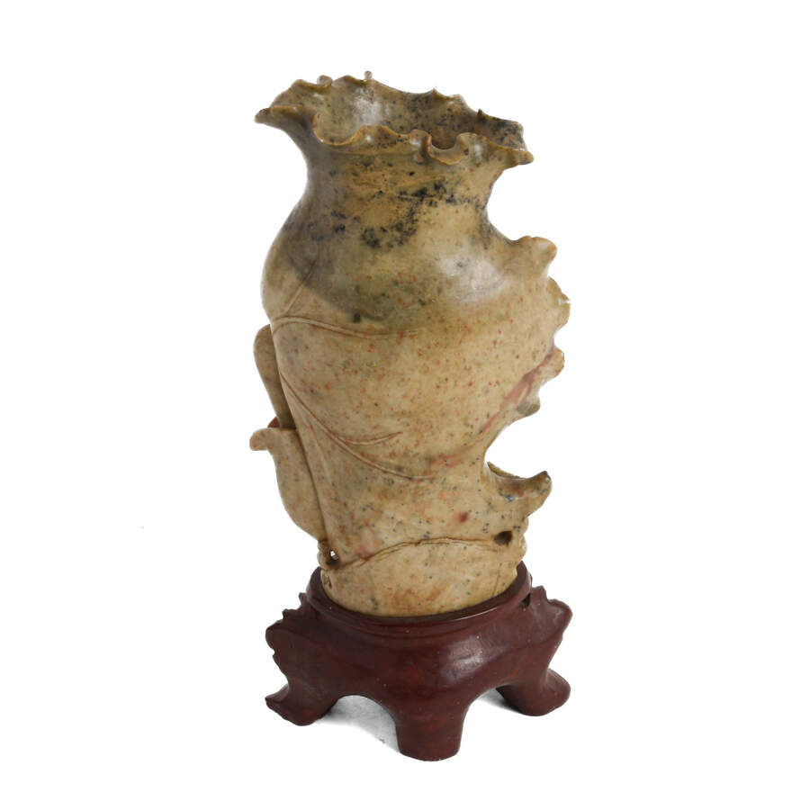 Chinese Carved Floral Soapstone Vase-5