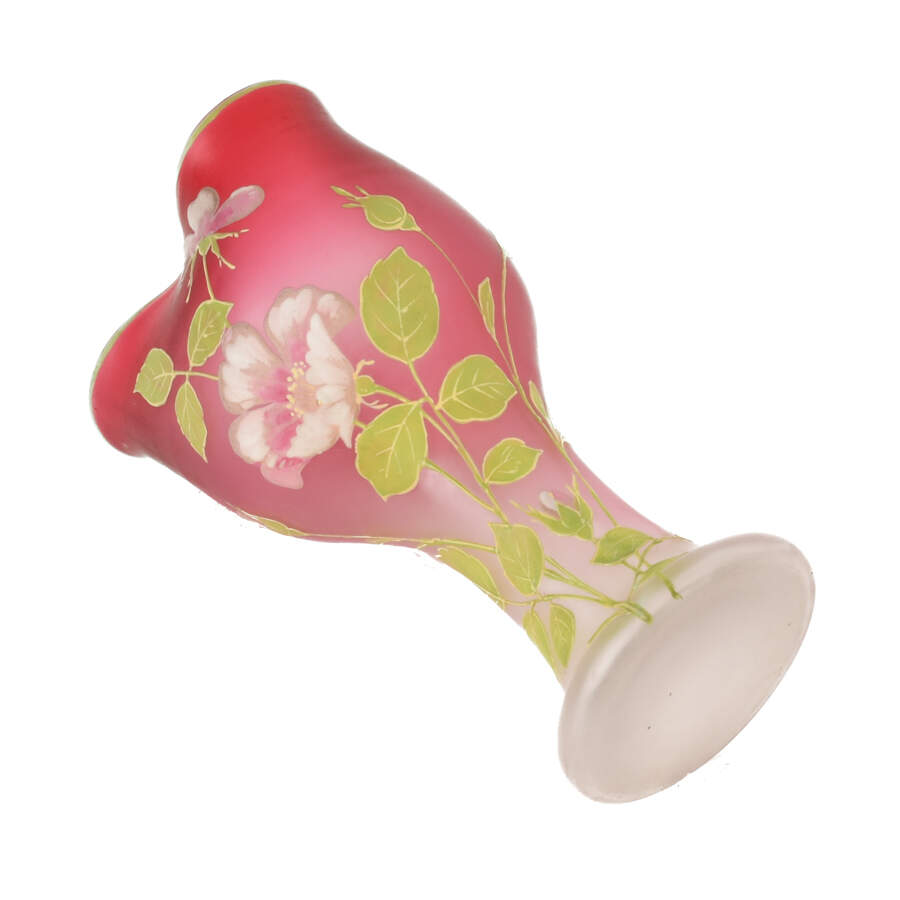 Antique Satin Glass Floral Hand-Painted Vase-6