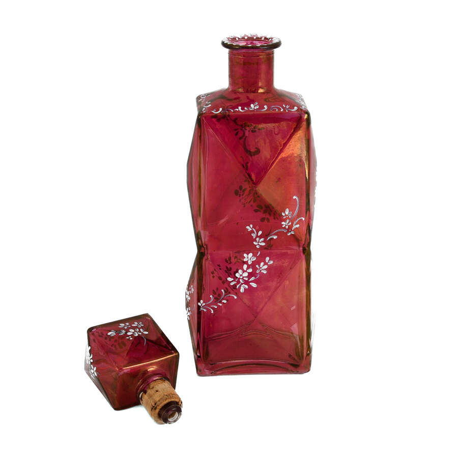 Red Art Glass Hand-Painted Liquor Decanter-4