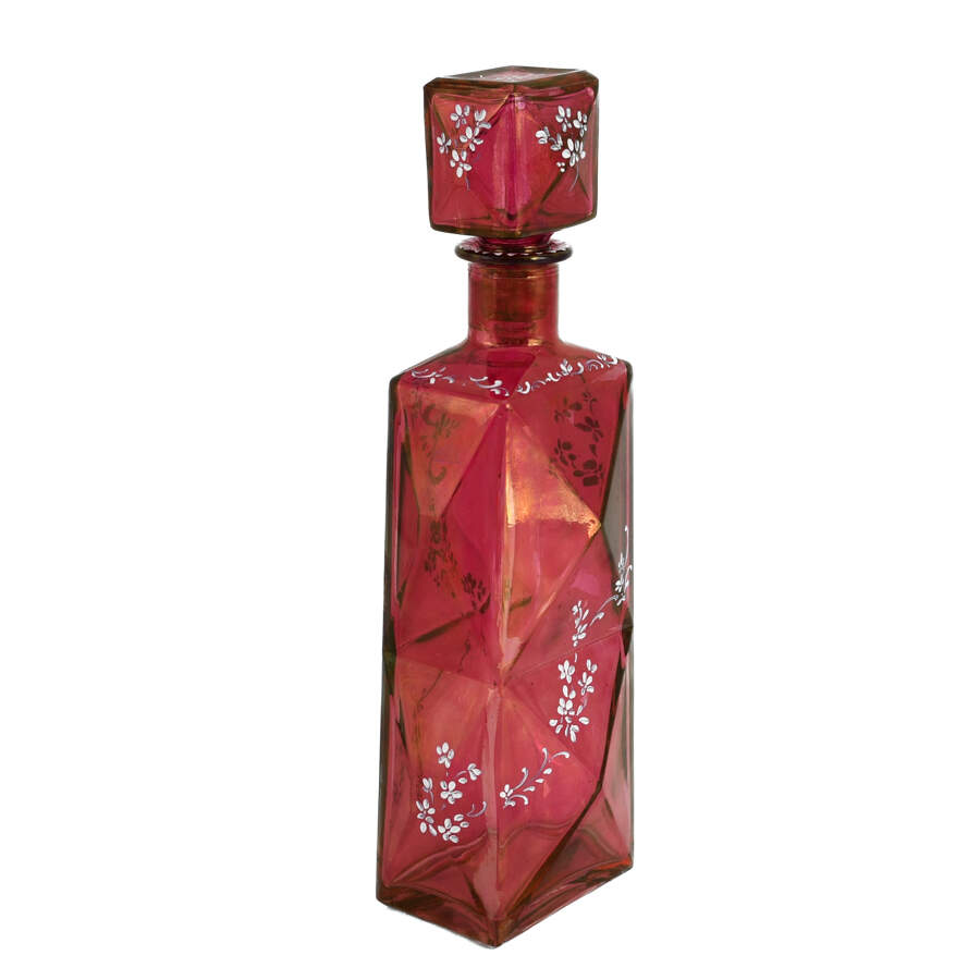 Red Art Glass Hand-Painted Liquor Decanter-3