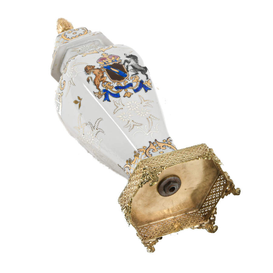 English Heraldic Coat of Arms Mounted White Vase-14