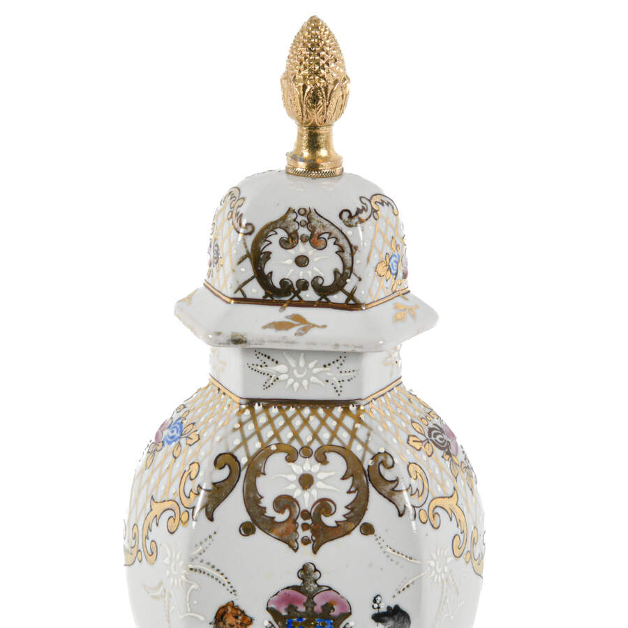 English Heraldic Coat of Arms Mounted White Vase-4