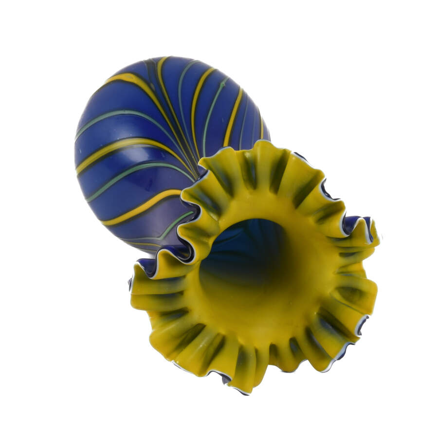Czech Bohemian Hand-Blown Cobalt and Yellow Art Glass Vase-6