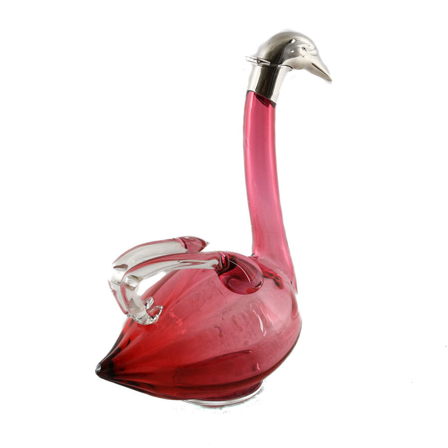 Czech Cranberry Art Glass Swan Absinthe Pitcher-5