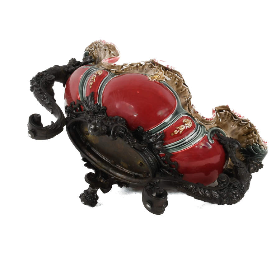 French Majolica and Figural Cast Metal Jardinière-7