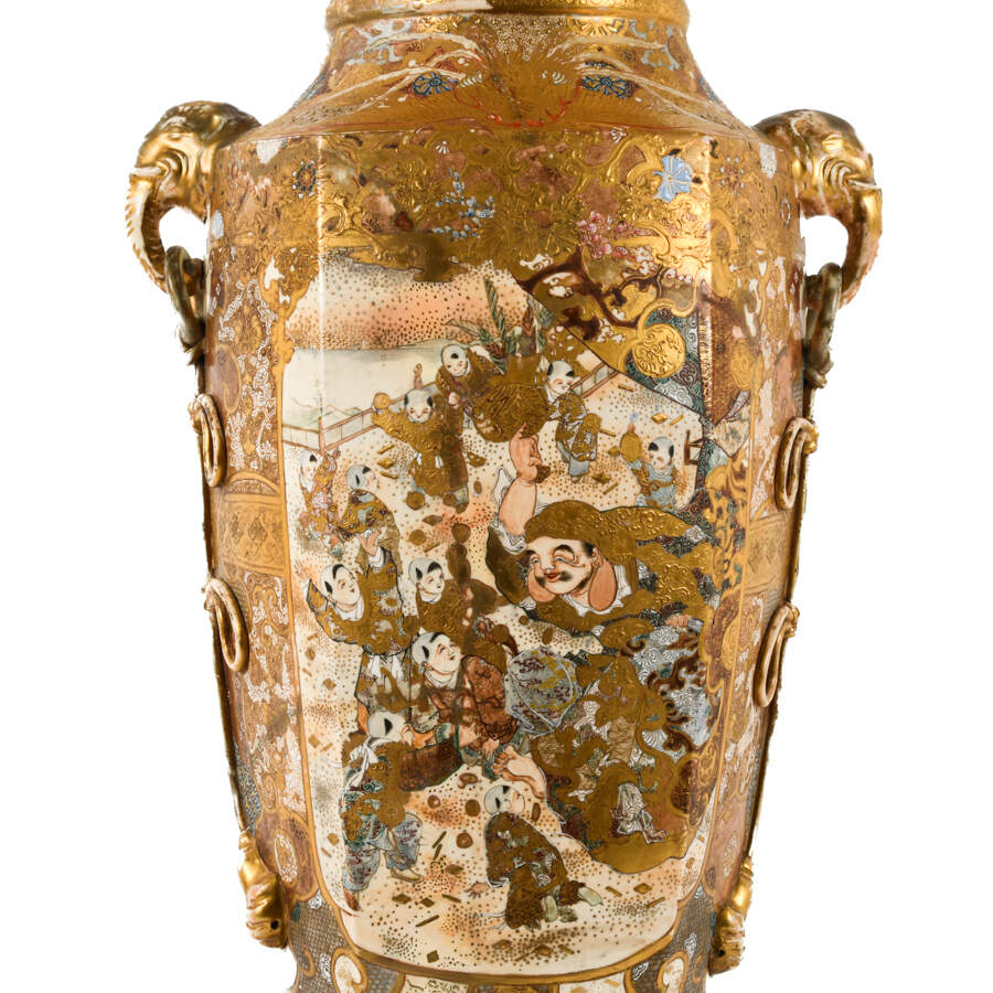 Japanese Enameled Satsuma Palatial Place Floor Vase-3