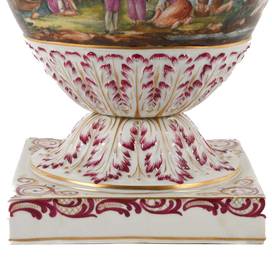 Antique Large Meissen-Style Port Landscape Scene Porcelain Urn-3