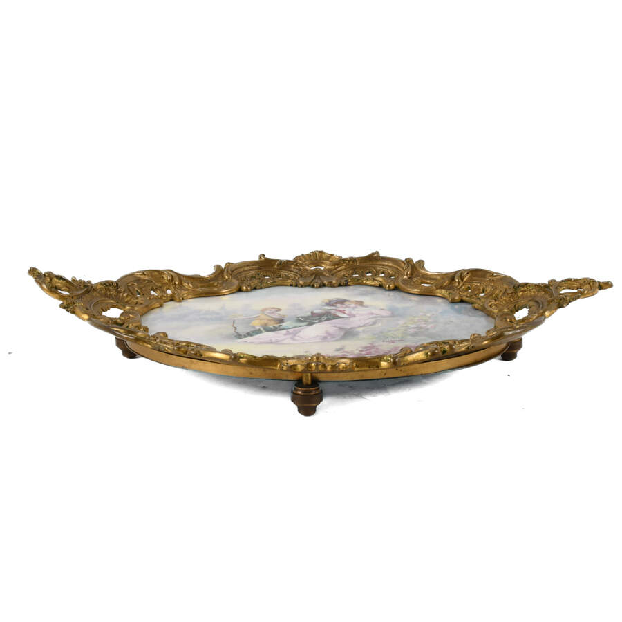 Antique Gilt Bronze and Hand-Painted Sèvres Porcelain Tray-2
