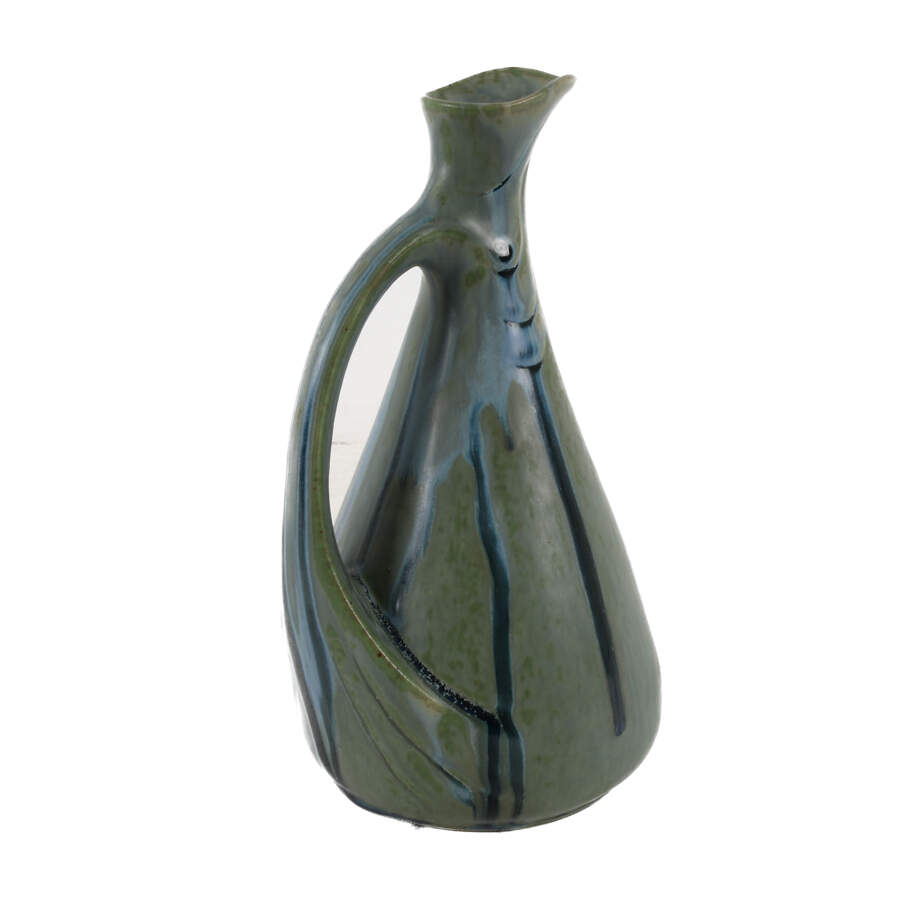 French Art Deco Denbac Blue and Green Drip Glaze Pitcher-5
