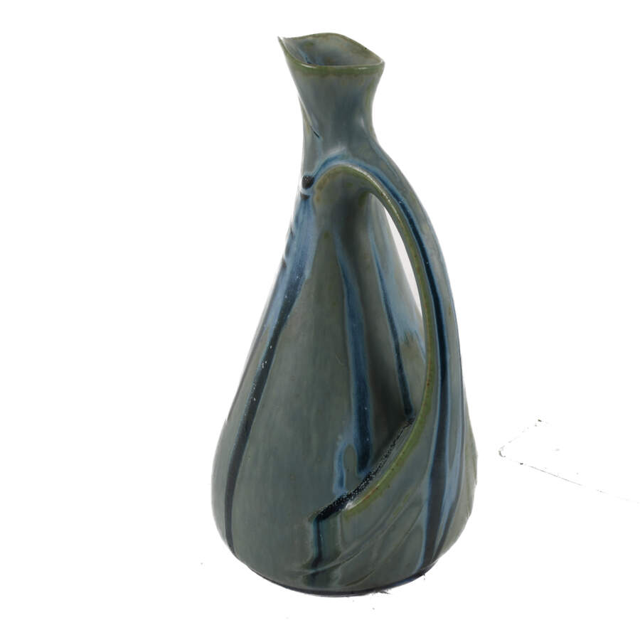 French Art Deco Denbac Blue and Green Drip Glaze Pitcher-4