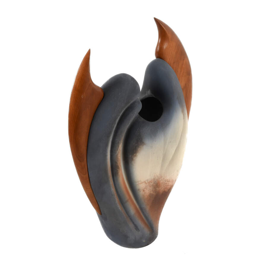 Jan Jacques Art Pottery and Wood "Queen Trigger Fish" Vase-5