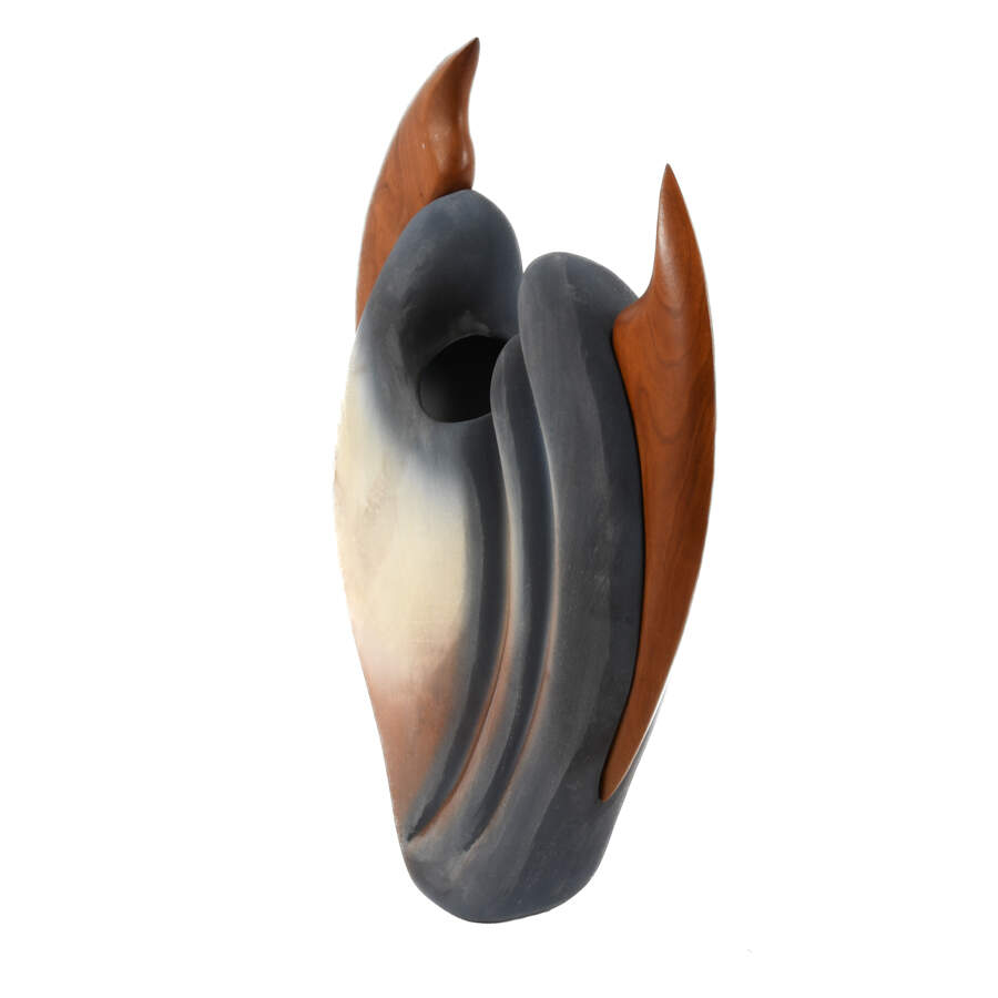 Jan Jacques Art Pottery and Wood "Queen Trigger Fish" Vase-4