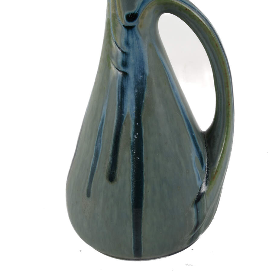 French Art Deco Denbac Blue and Green Drip Glaze Pitcher-3