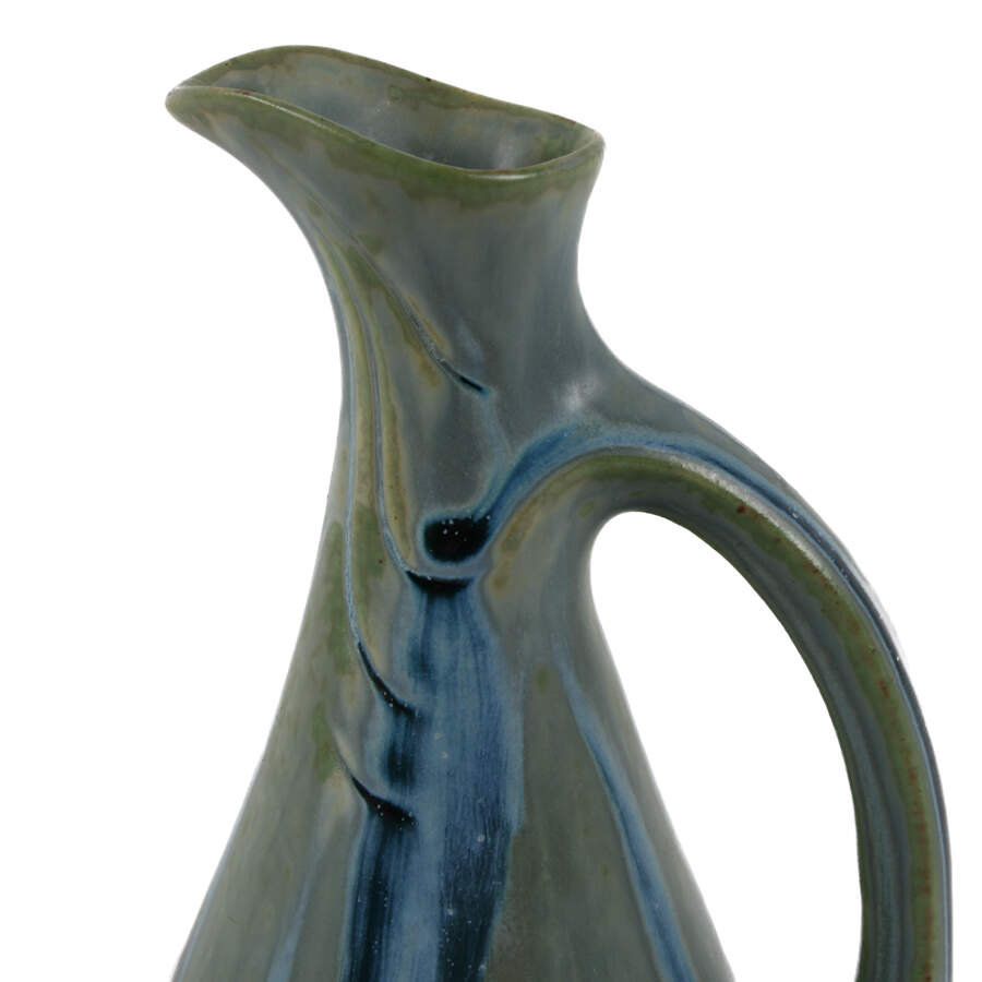 French Art Deco Denbac Blue and Green Drip Glaze Pitcher-2