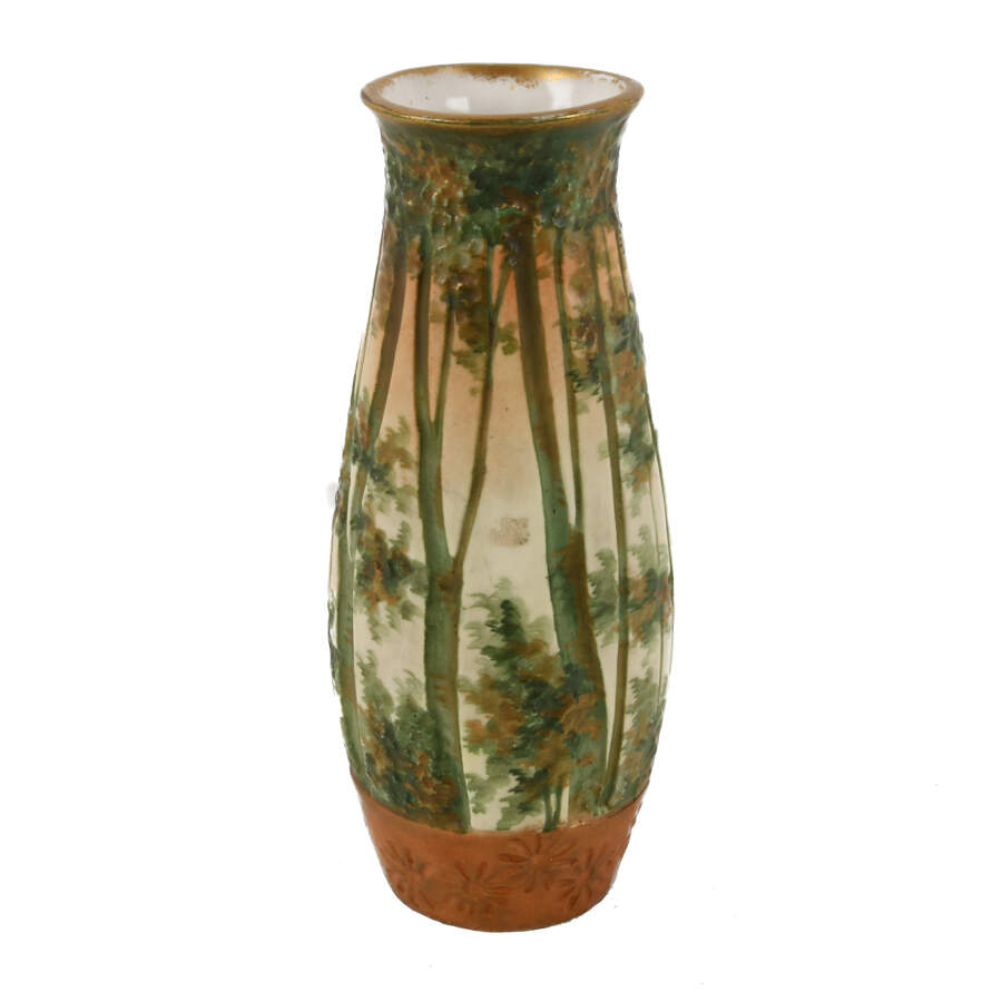 Amphora Art Nouveau Forest Scene Pottery Vase-4