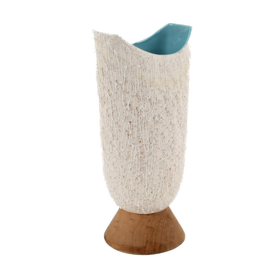Pottery Vase on Turned Wood Base-5