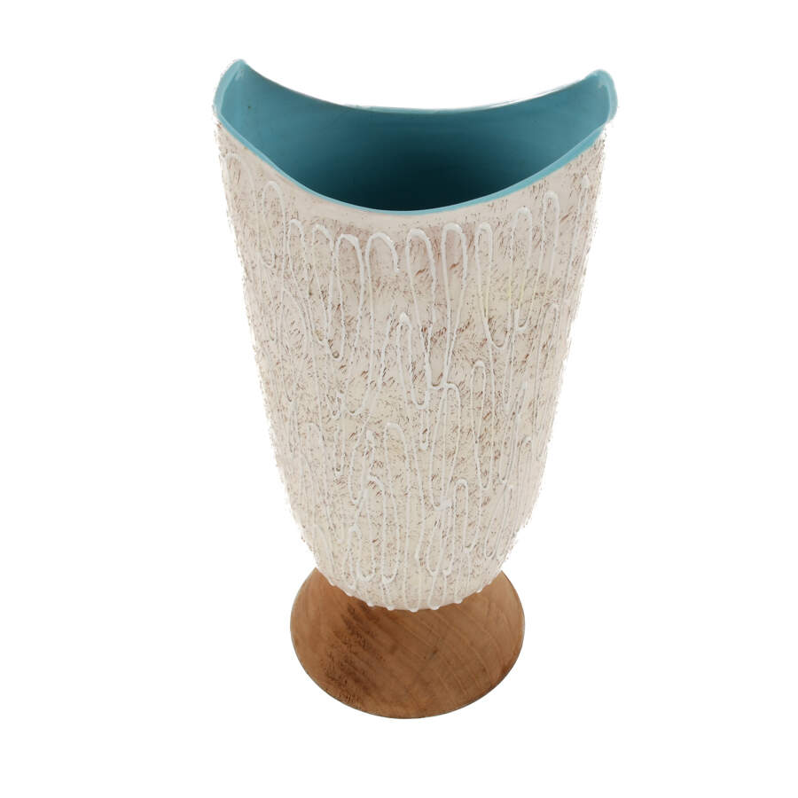Pottery Vase on Turned Wood Base-3