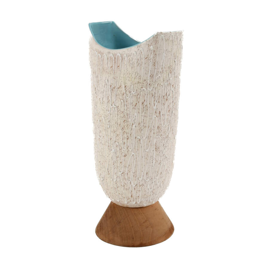 Pottery Vase on Turned Wood Base-2