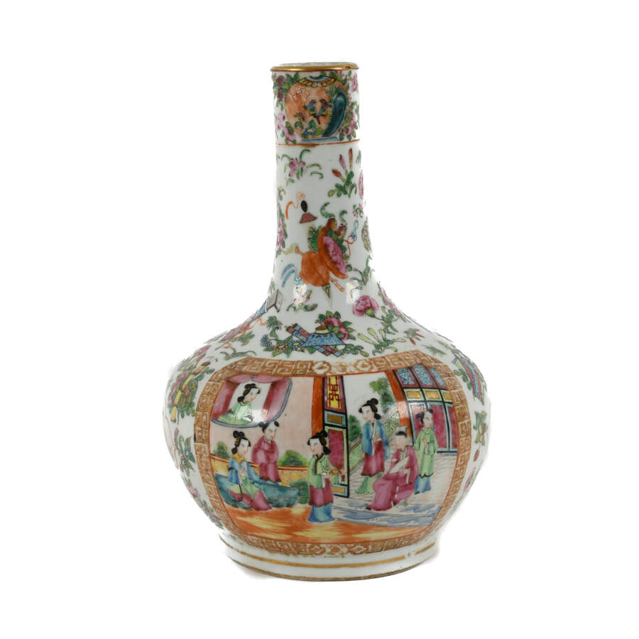 Antique Rose Medallion Bottle Neck Vase-1