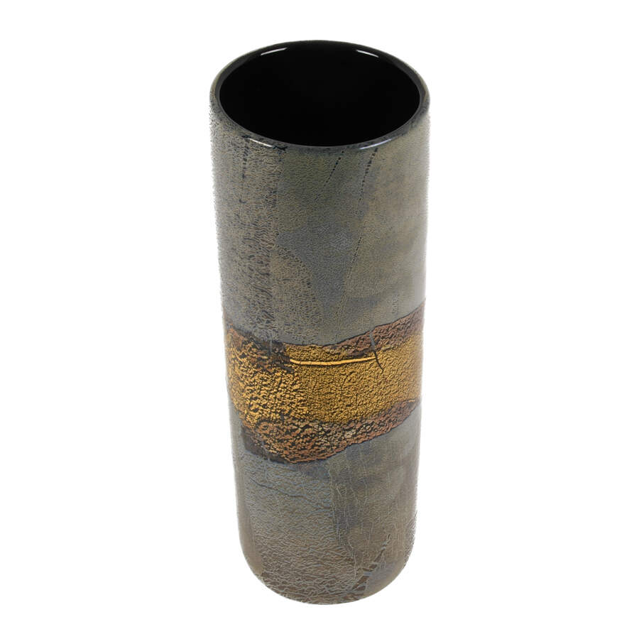 Studio Pottery Gray, Gold, and Blue Glazed Vase-3
