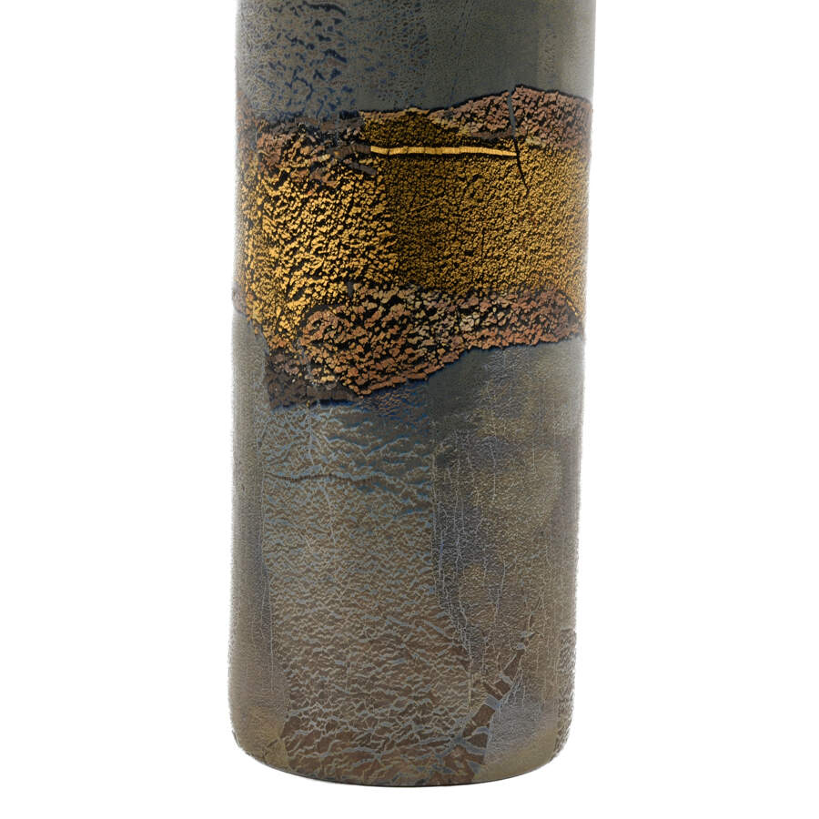 Studio Pottery Gray, Gold, and Blue Glazed Vase-2