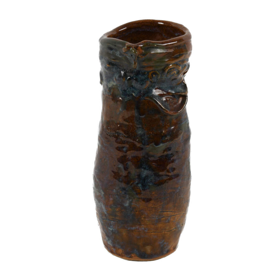 Signed Studio Pottery Blue and Brown Face Vase-5